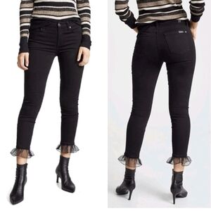 7 For All Mankind Black Skinny Jeans with ruffle hem